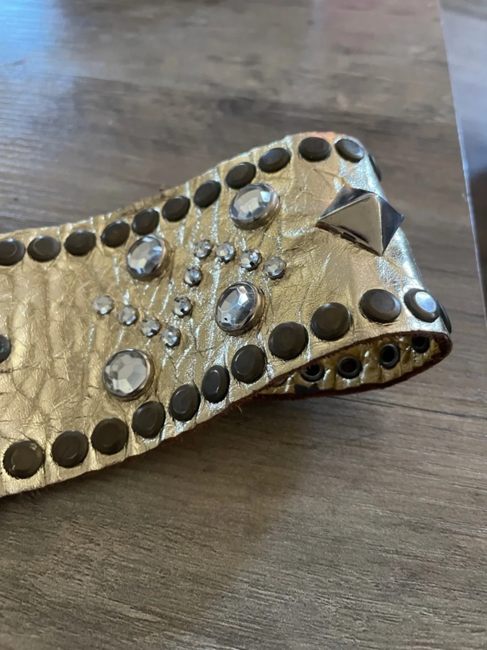 Western Rhinestone studded Gold metallic Grommet Cowgirl Rodeo Belt Snap close